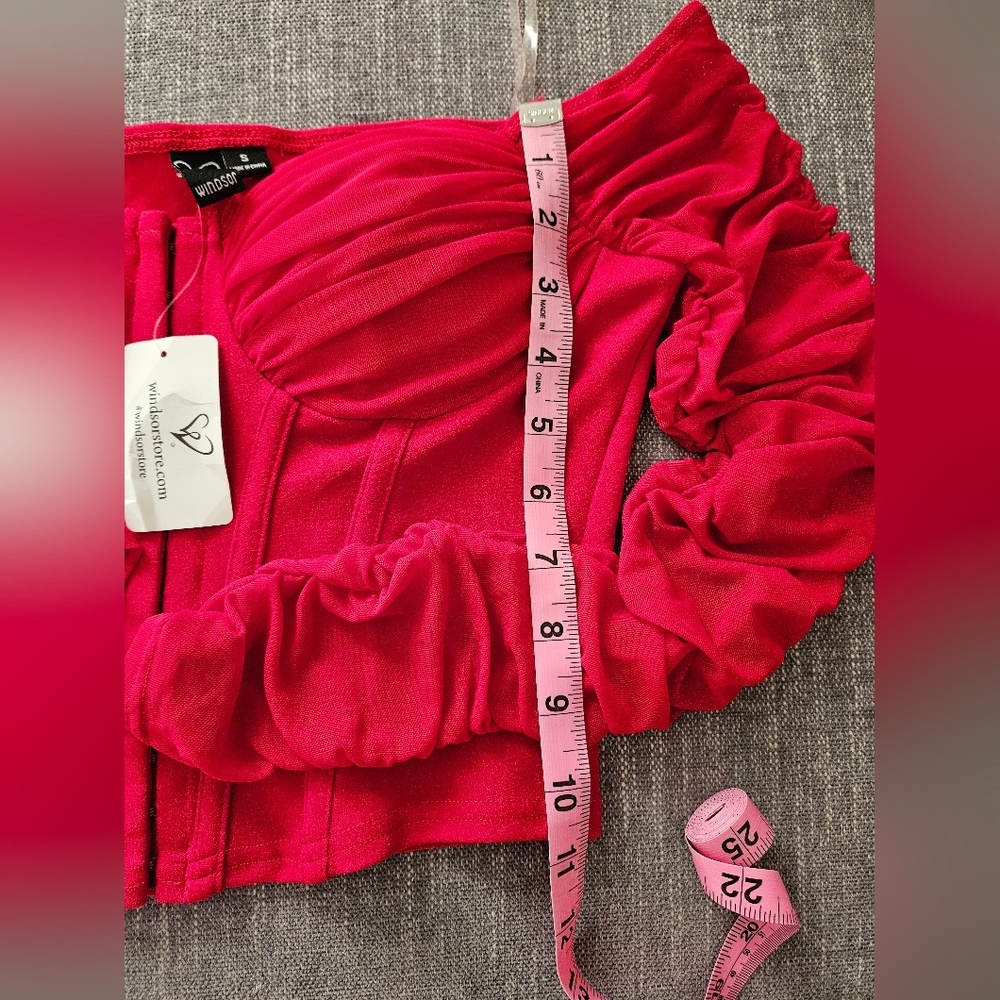 WINDSOR Downtown Looks Long Sleeve Mesh Bustier Corset Off The Shoulders Red Top - Picture 7 of 12